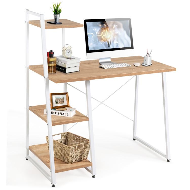 Office Desks |  Compact Computer Desk Workstation with 4 Tier Shelves for Home and Office Natural Home Office Natural