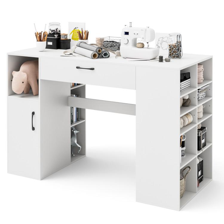 Office Desks |  Counter Height Sewing Craft Table Computer Desk with Adjustable Shelves and Drawer White Home Office Office Desks