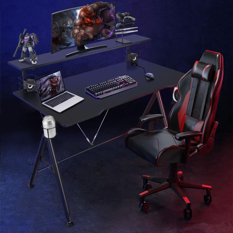 Office Desks |  E-Sports Gaming Desk with Monitor Shelf and Cup Holder Black Home Office Black