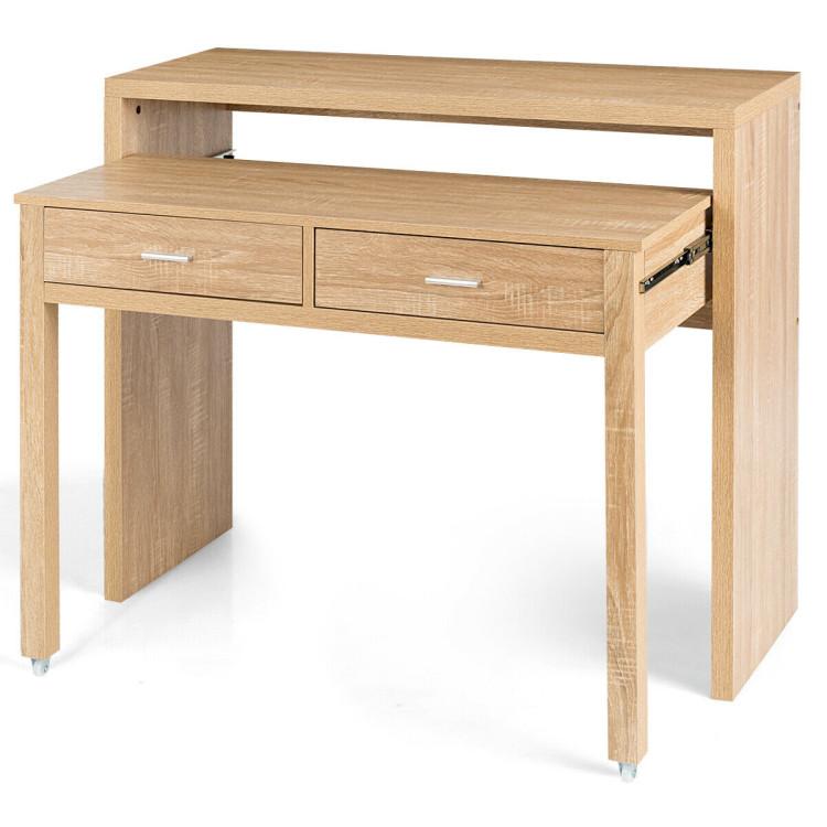 Office Desks |  Extendable Computer Desk with Pull Out Secondary Desk Natural Home Office Natural