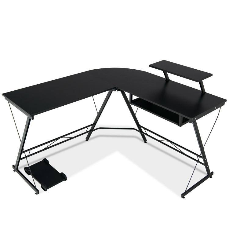 Office Desks |  L Shaped Computer Desk Home Office Workstation with Movable Monitor Stand Black Home Office Black