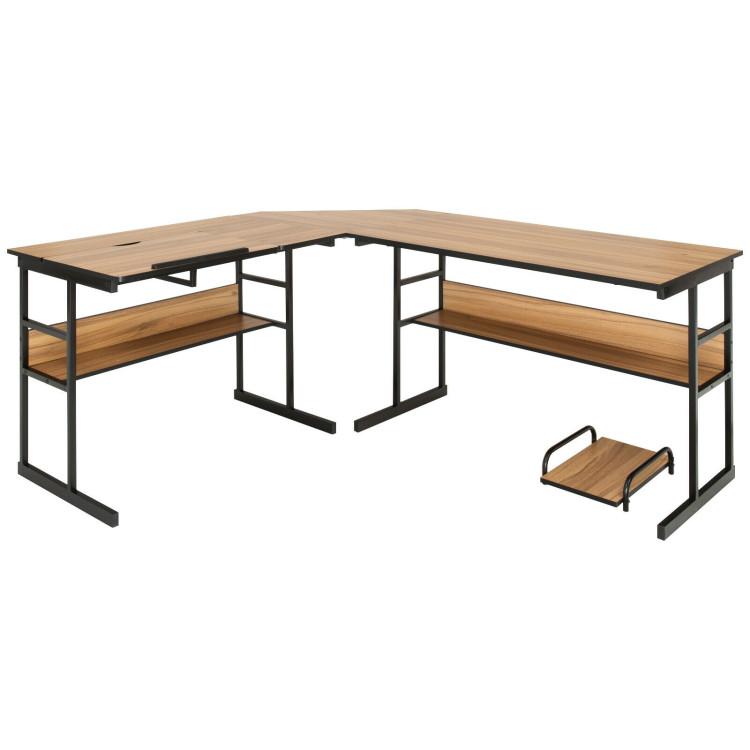 Office Desks |  L-Shaped Computer Desk with Tiltable Tabletop Walnut Home Office Office Desks