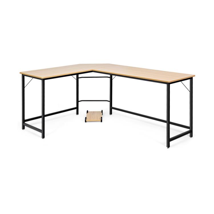 Office Desks |  L-Shaped Corner Computer Desk with CPU Stand and Spacious Surface Natural Home Office Natural