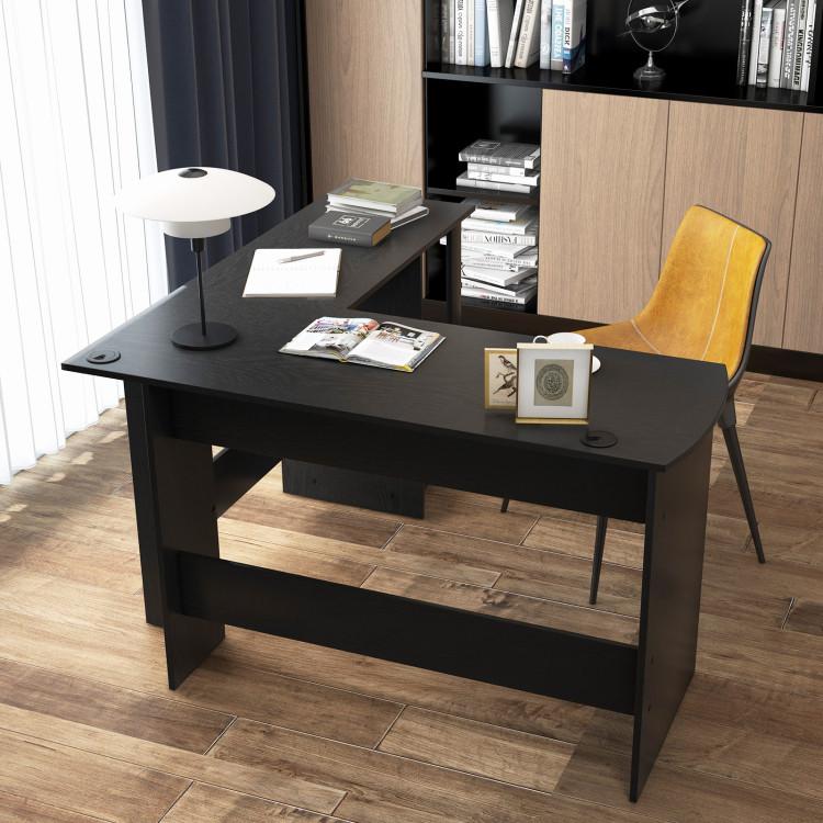 Office Desks |  Modern L-Shaped Computer Desk with Shelves Black Home Office Black