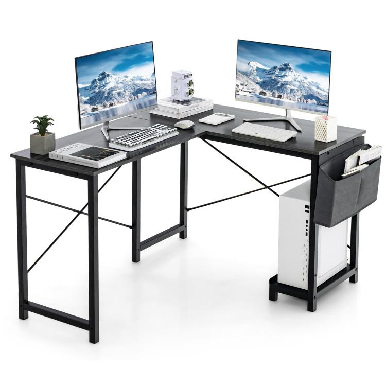 Office Desks |  Modern Reversible Computer Desk with Storage Pocket and CPU Stand for Working Writing Gaming Dark Gray Home Office Dark Gray