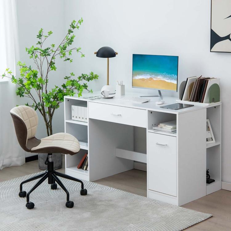 Office Desks |  Sewing Craft Table Home Office Computer Desk with Storage Shelves and Drawer White Home Office Office Desks