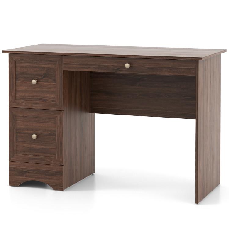 Office Desks |  Wooden Computer Desk Workstation with 3 Drawers for Home and Office Walnut Home Office Office Desks