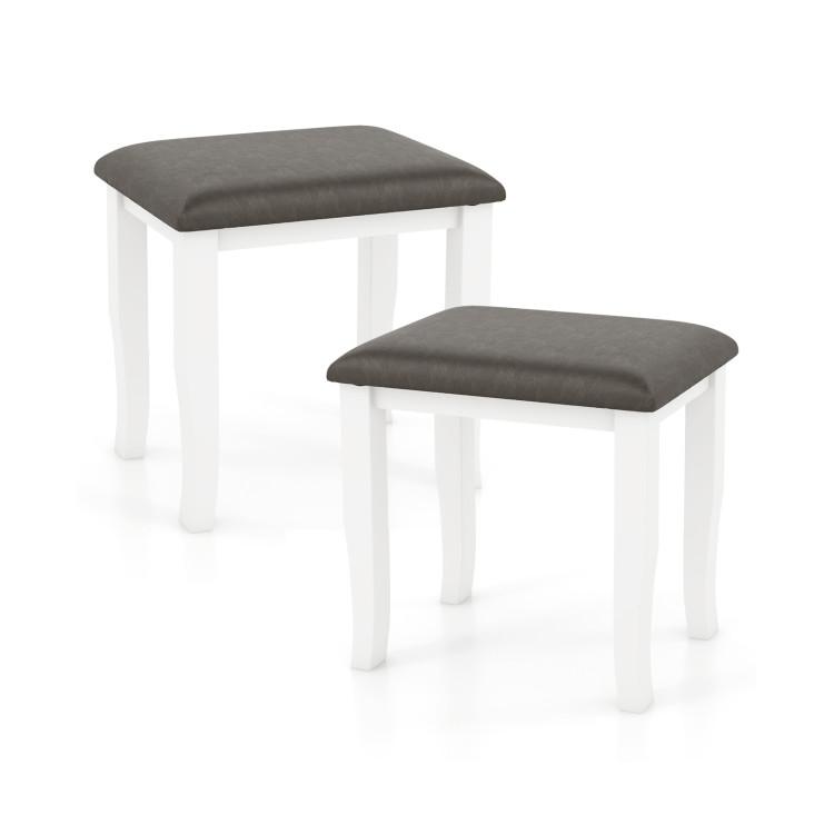 Ottomans |  Faux Leather Vanity Stool Chair Set of 2 for Makeup Room and Living Room Gray & White Living Room Gray & White