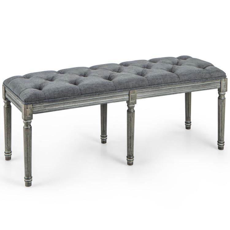 Ottomans |  French Vintage Entryway Bench 47 Inch Upholstered Dining Bench Gray Living Room Gray