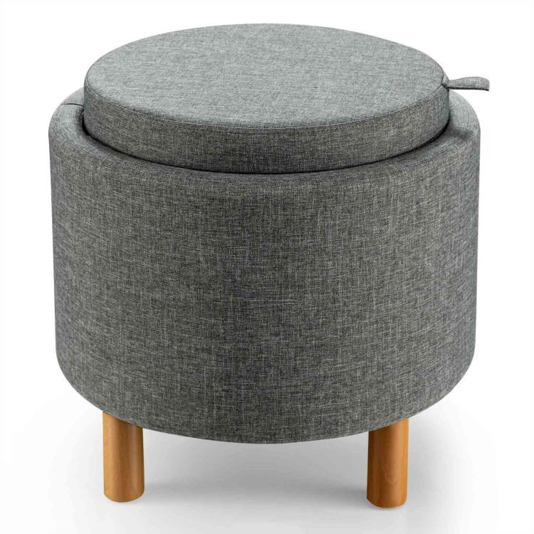 Ottomans |  Round Fabric Storage Ottoman with Tray and Non-Slip Pads for Bedroom Gray Living Room Gray