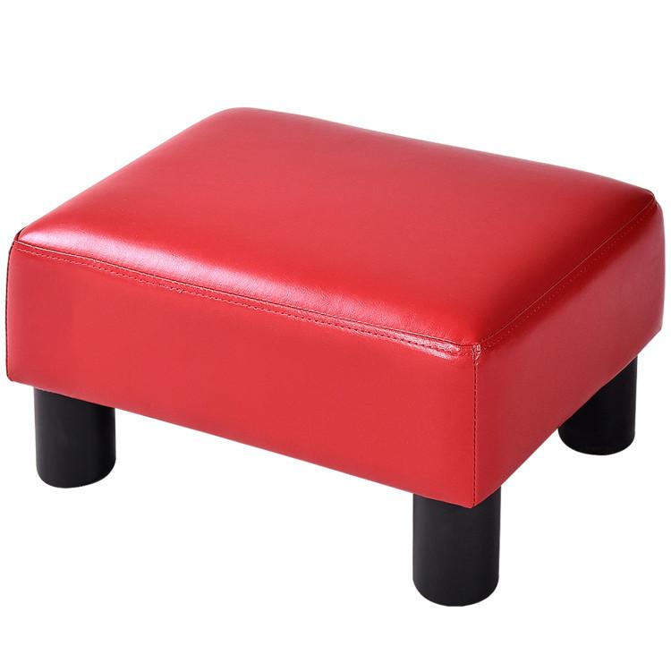 Ottomans |  Small PU Leather Rectangular Seat Ottoman Footstool Red Living Room Ottomans