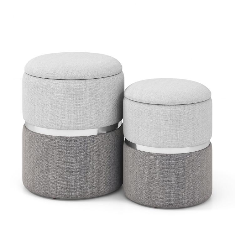 Ottomans |  Velvet/Linen Fabric Storage Ottoman Set of 2 Gray Living Room Gray