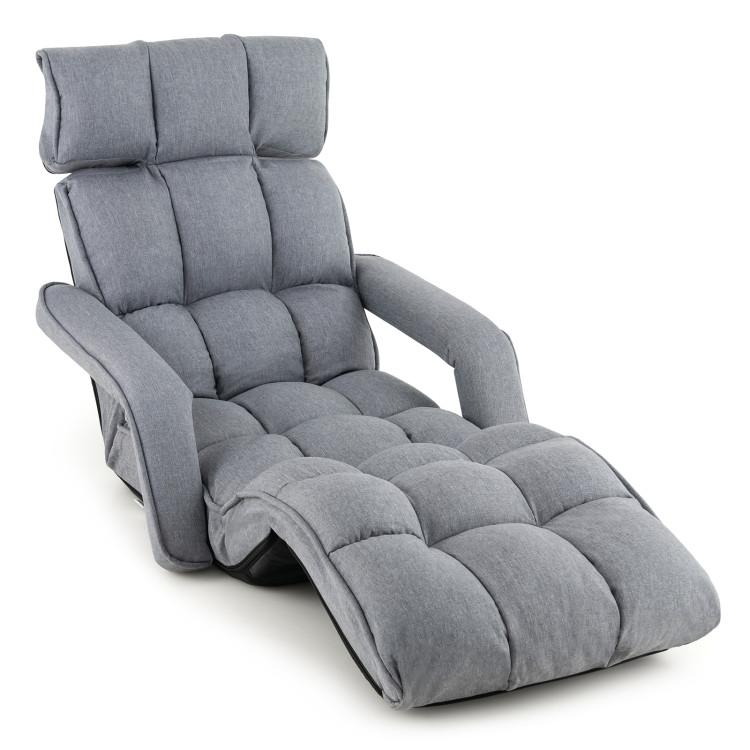 Recliners |  6-Position Adjustable Floor Chair with Adjustable Armrests and Footrest Gray Living Room Gray