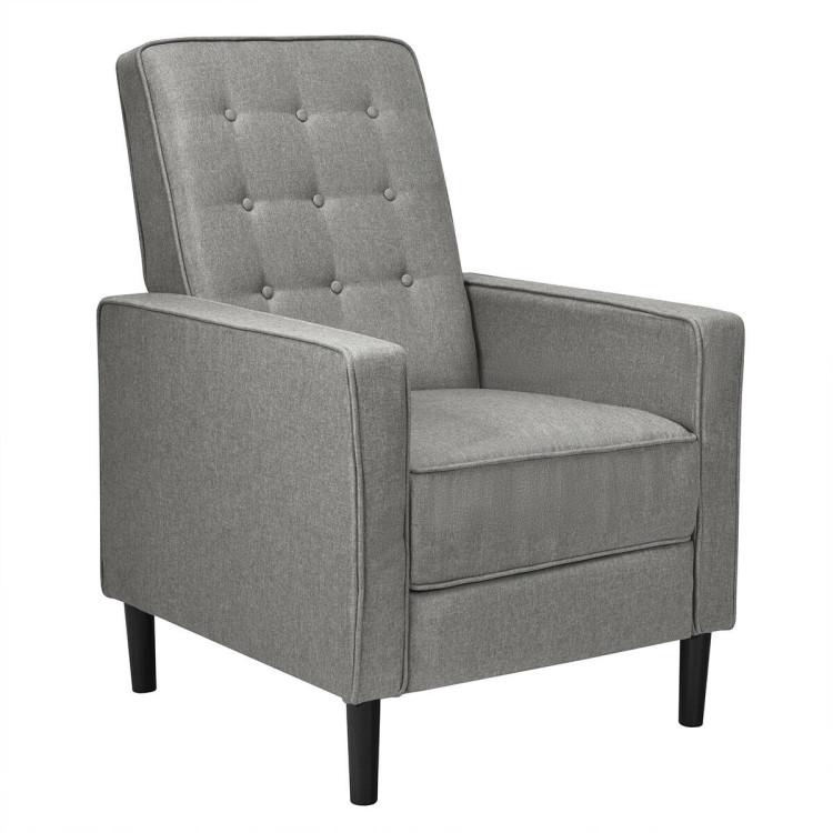 Recliners |  Modern Fabric Push-Back Recliner Chair with Button-Tufted Back and Thick Cushion Gray Living Room Gray