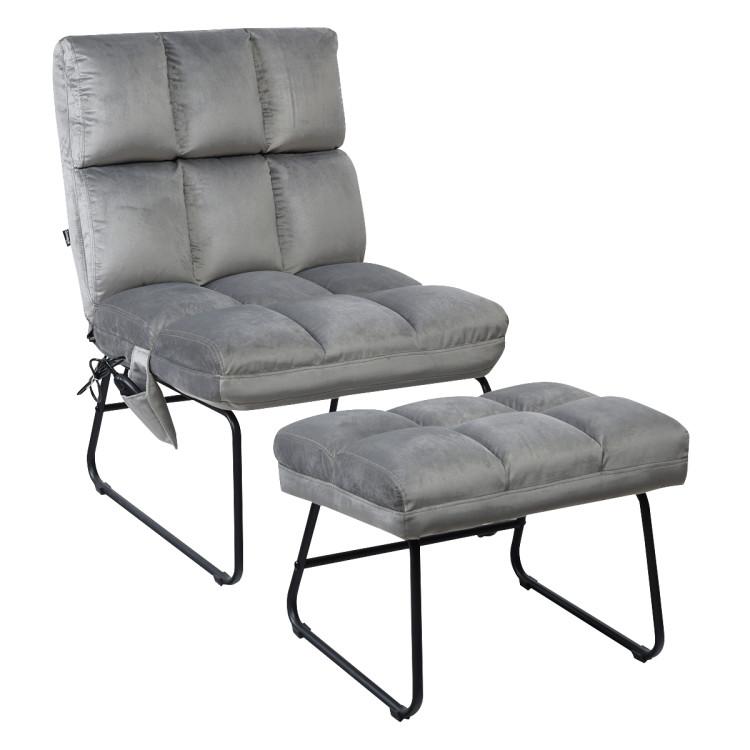 Recliners |  Velvet Massage Recliners with Ottoman Remote Control and Side Pocket Gray Living Room Gray