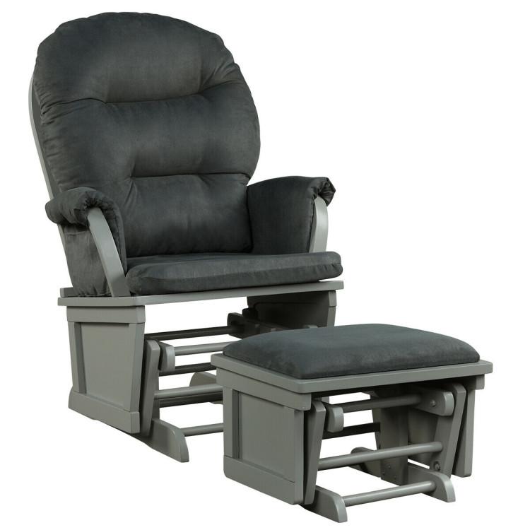 Recliners |  Wood Baby Glider and Ottoman Cushion Set with Padded Armrests for Nursing Dark Gray Living Room Dark Gray