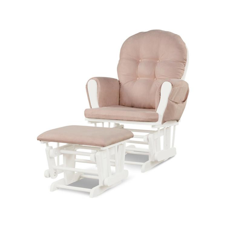 Recliners |  Wood Glider and Ottoman Set with Padded Armrests and Detachable Cushion Pink Living Room Pink