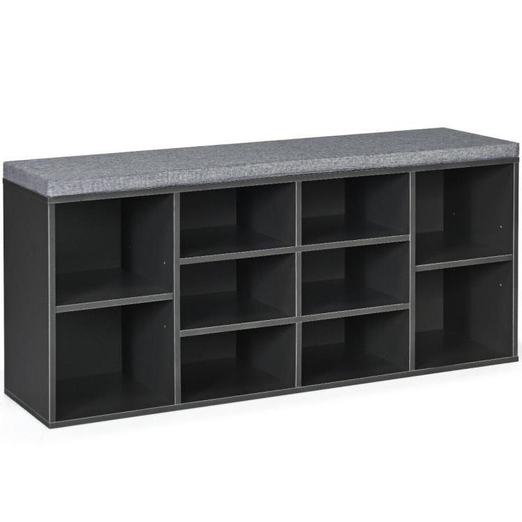 Shoe Racks & Storage Benches |  10-Cube Organizer Shoe Storage Bench with Cushion for Entryway Gray Entrywaym Gray