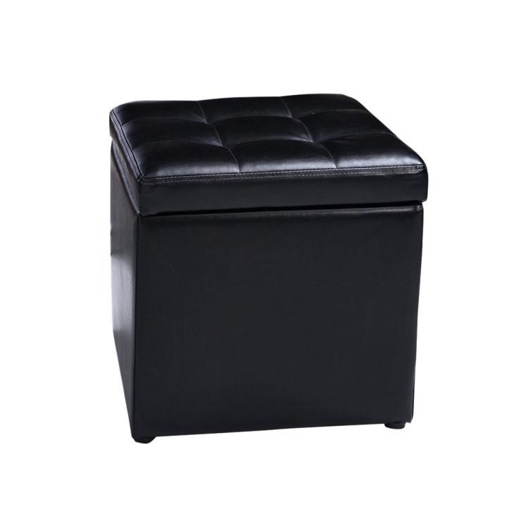 Shoe Racks & Storage Benches |  16 Inch Ottoman Pouffe with Hinge Top for Storage Black Black