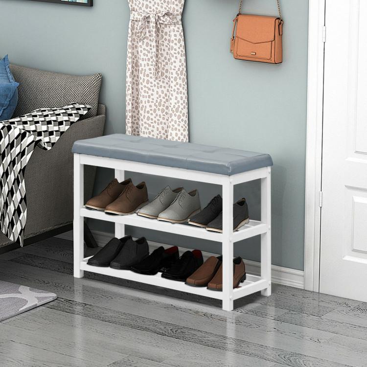 Shoe Racks & Storage Benches |  2-Tier Wooden Shoe Rack Bench with Padded Seat White Entrywaym Shoe Racks & Storage Benches