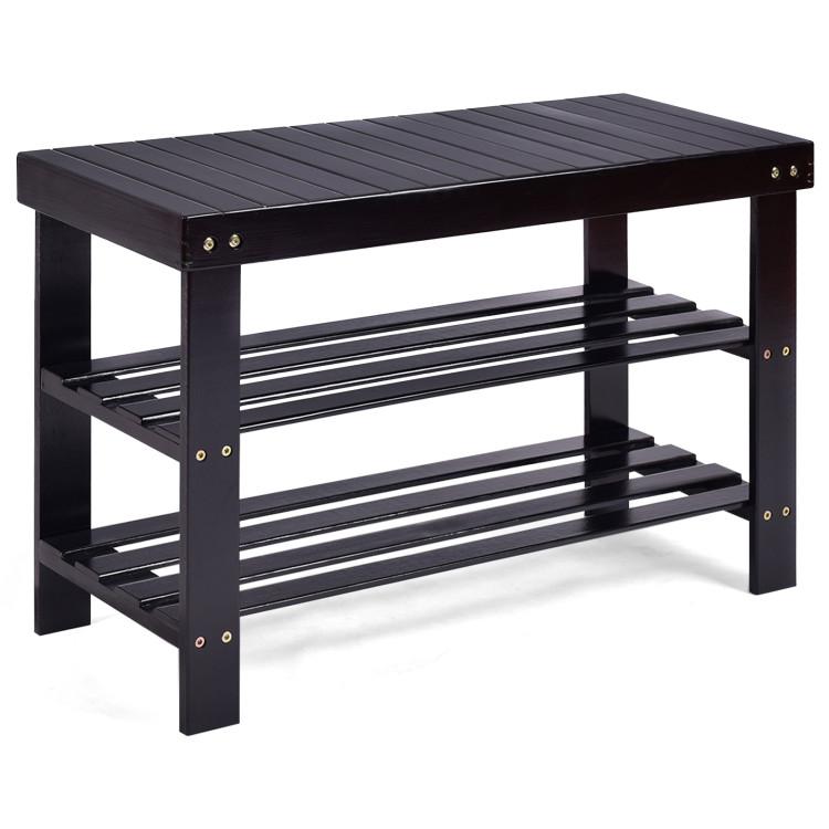 Shoe Racks & Storage Benches |  3-Tier Bamboo Shoe Rack Bench for Entryway Black Entrywaym Black