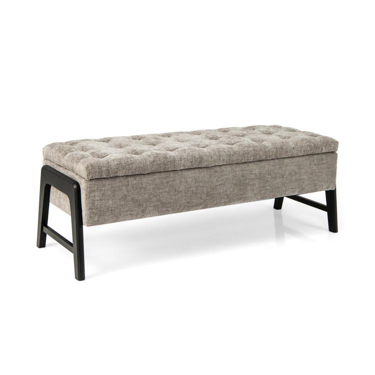 Shoe Racks & Storage Benches |  Modern Chenille Storage Bench with Solid Rubber Wood Legs Gray Entrywaym Gray