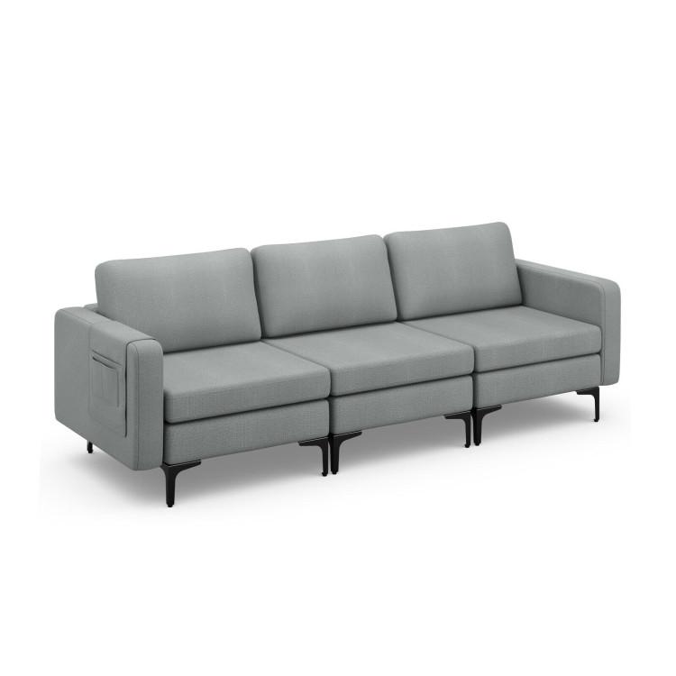 Sofas & Loveseats |  3-Seat Sectional Sofa Couch with Armrest Magazine Pocket and Metal Leg Gray Living Room Gray