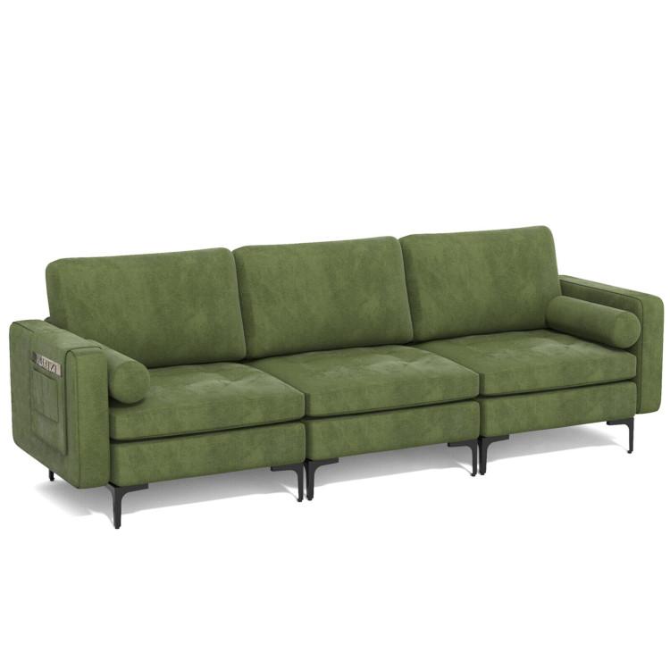 Sofas & Loveseats |  3-Seat Sofa Sectional with Side Storage Pocket and Metal Leg Army Green Living Room Army Green