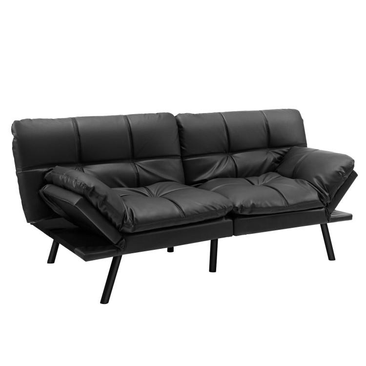 Sofas & Loveseats |  Convertible Memory Foam Futon Sofa Bed with Adjustable Armrest Black Living Room Black