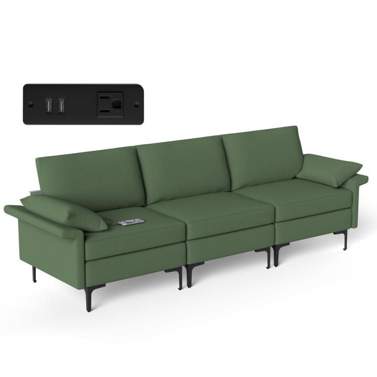 Sofas & Loveseats |  Large 3-Seat Sofa Sectional with Metal Legs and 2 USB Ports for 3-4 people Army Green Living Room Army Green