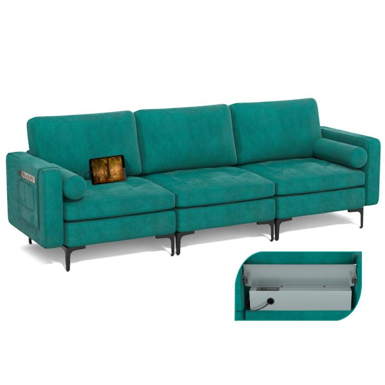 Sofas & Loveseats |  Modular 3-Seat Sofa Couch with Socket USB Ports and Side Storage Pocket Teal Living Room Sofas & Loveseats