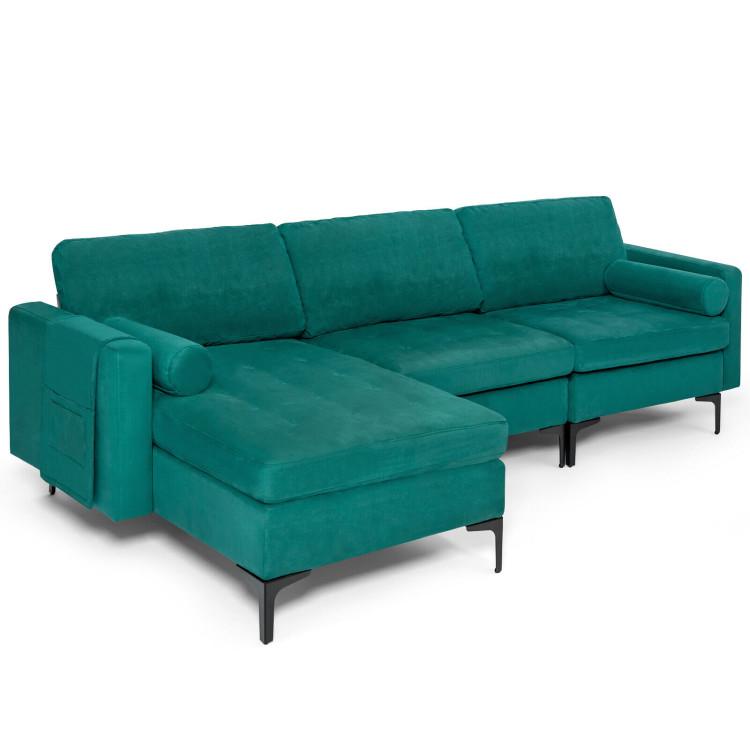 Sofas & Loveseats |  Modular L-shaped 3-Seat Sectional Sofa with Reversible Chaise and 2 USB Ports Teal Living Room Sofas & Loveseats