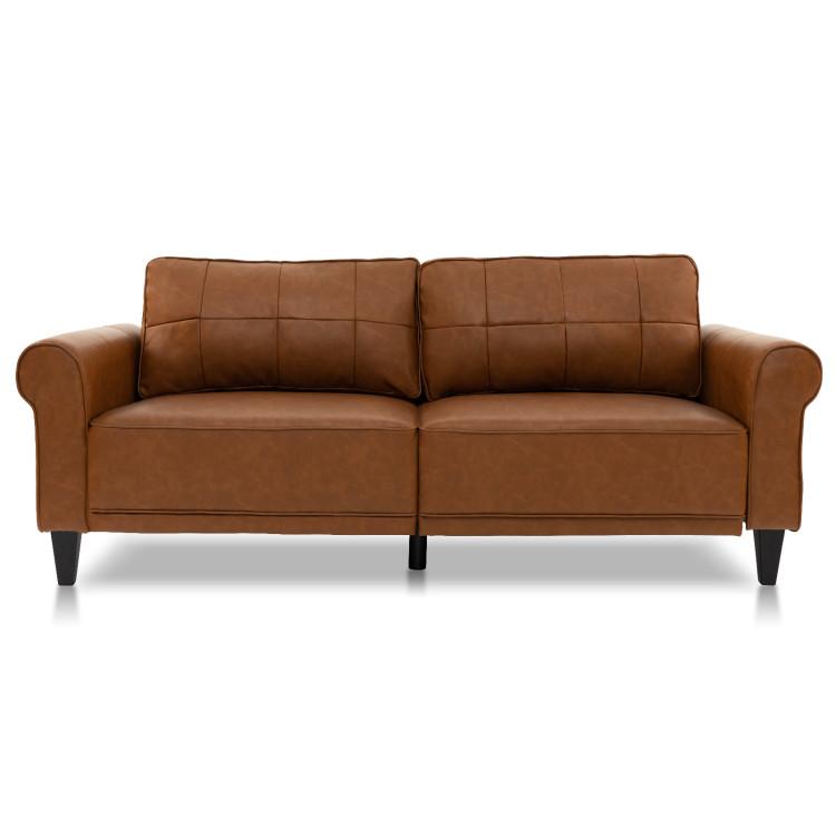 Sofas & Loveseats |  PU Leather Modern 3-Seater Sofa Couch with 2 Detachable Back Pillows Brown Living Room Brown