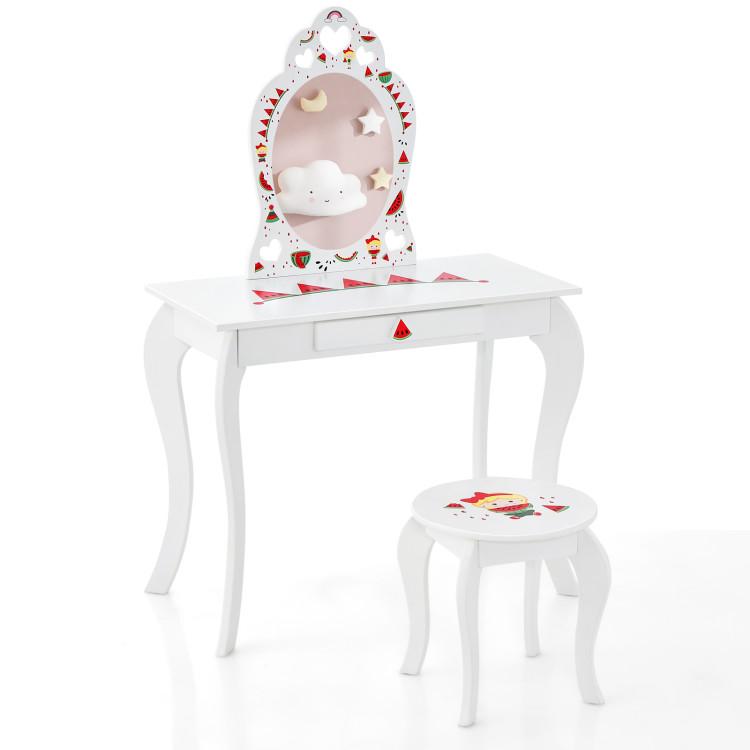 Toddler & Kids Room |  2 in 1 Children Pretend Makeup Vanity Set with Removable Mirror and Storage Drawer White Furniture Toddler & Kids Room