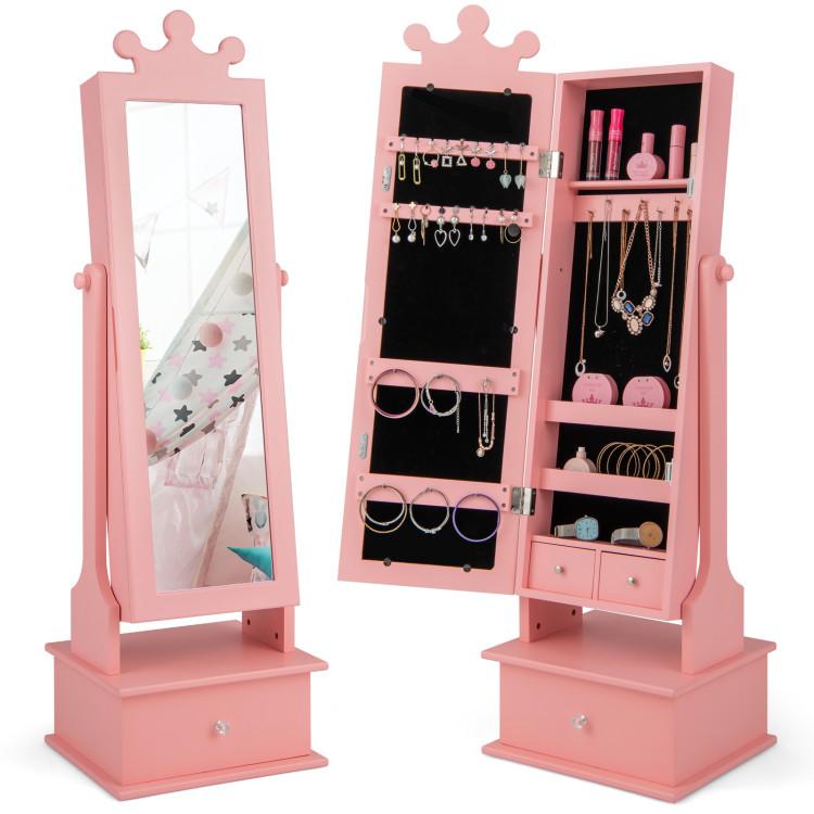 Toddler & Kids Room |  2-in-1 Kids Play Jewelry Armoire with Full Length Mirror and Drawers Pink Furniture Pink