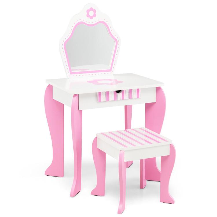 Toddler & Kids Room |  2-in-1 Toddler Vanity Set with Detachable Top and Cute Flower Patterns White Furniture Toddler & Kids Room