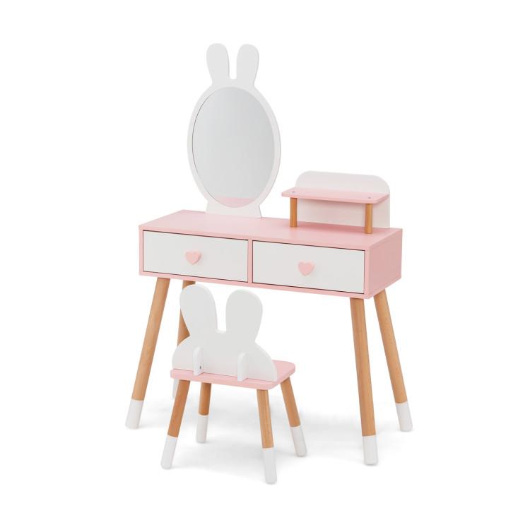 Toddler & Kids Room |  2 in 1 Wooden Princess Kids Vanity Set with Mirror White Furniture Toddler & Kids Room