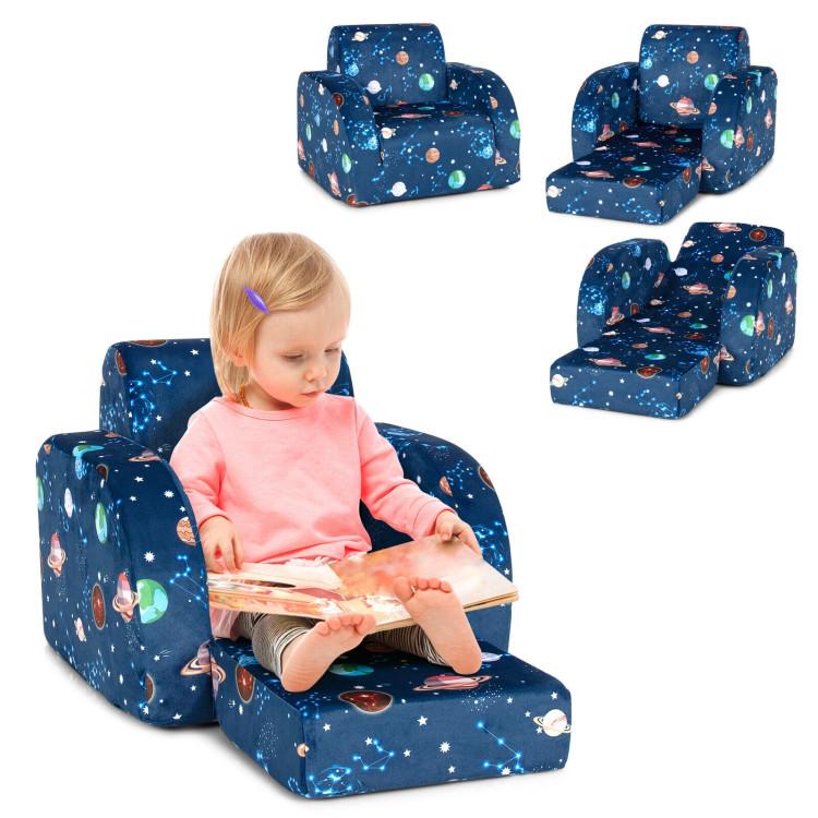 Toddler & Kids Room |  3-in-1 Convertible Kid Sofa Bed Flip-Out Chair Lounger for Toddler Blue Furniture Blue