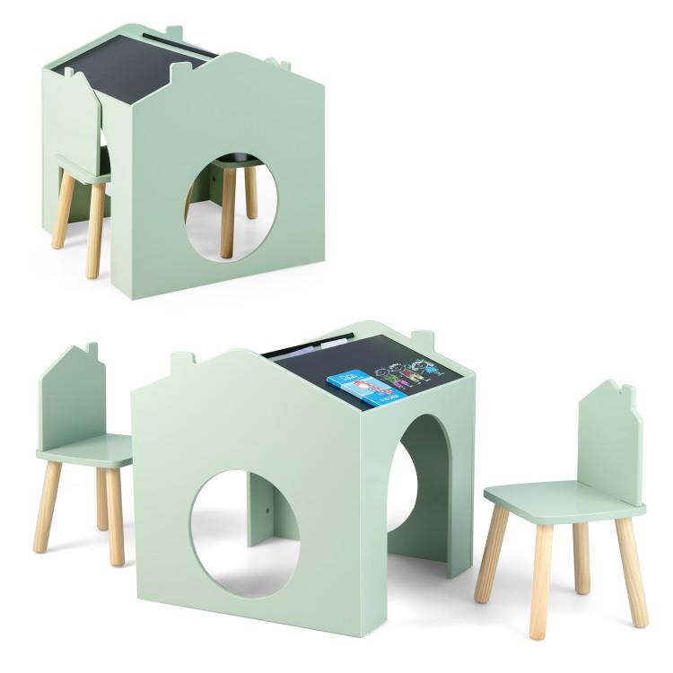 Toddler & Kids Room |  3 Pieces Wooden Kids Table and Chair Set Green Furniture Green