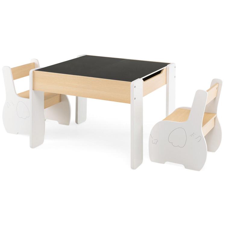 Toddler & Kids Room |  4-in-1 Wooden Activity Kids Table and Chairs with Storage and Detachable Blackboard White Furniture Toddler & Kids Room