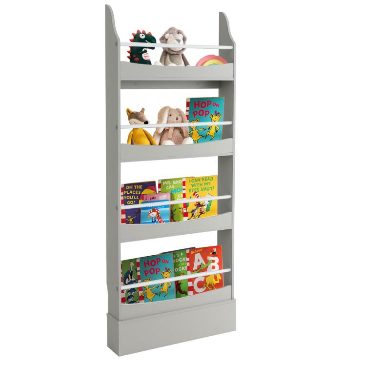 Toddler & Kids Room |  4-Tier Bookshelf with 2 Anti-Tipping Kits for Books and Magazines Gray Furniture Gray