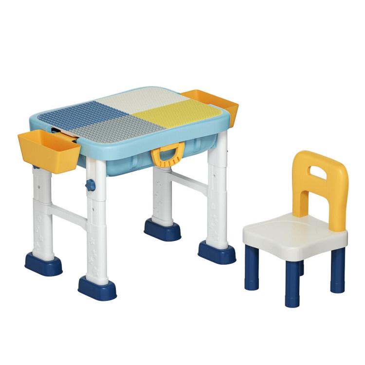 Toddler & Kids Room |  6-in-1 Kids Activity Table Set with Chair Blue, White, Yellow Furniture Blue, White, Yellow