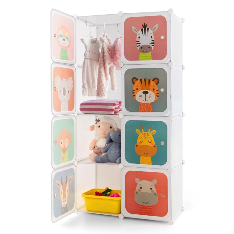 Toddler & Kids Room |  8 Cube Kids Wardrobe Closet with Hanging Section and Doors Furniture Toddler & Kids Room