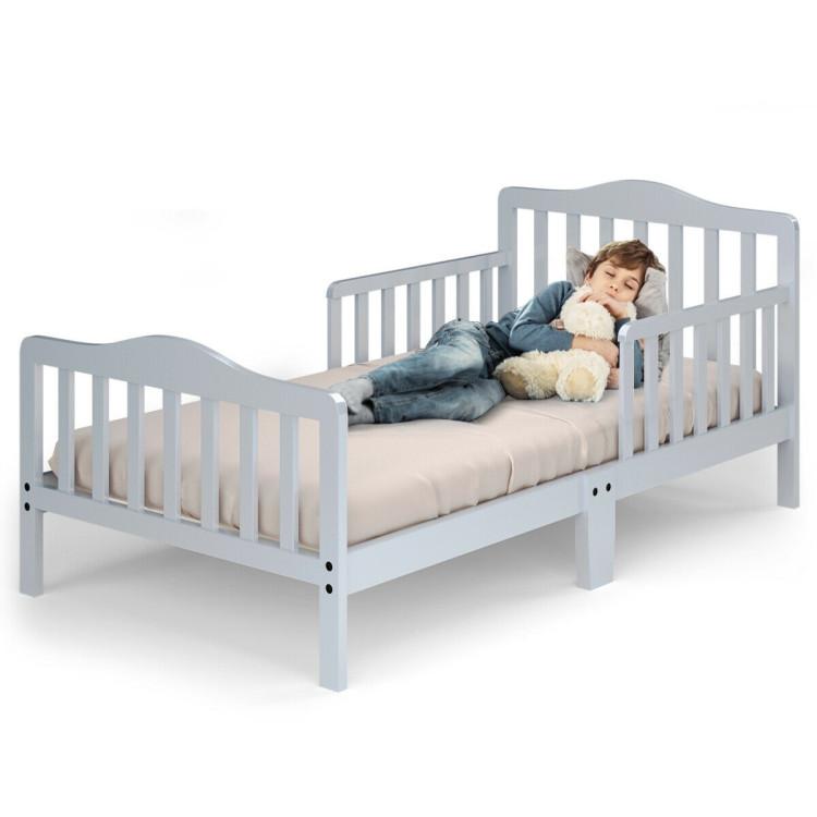 Toddler & Kids Room |  Classic Design Kids Wood Toddler Bed Frame with Two Side Safety Guardrails Gray Furniture Gray