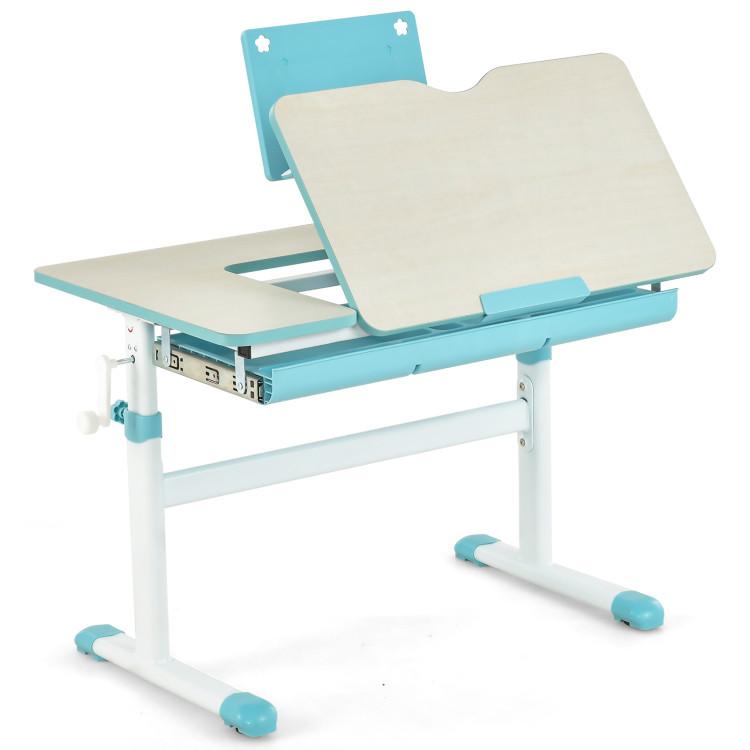 Toddler & Kids Room |  Height-Adjustable Kids Desk with Tilt Desktop and Book Stand Blue Furniture Blue