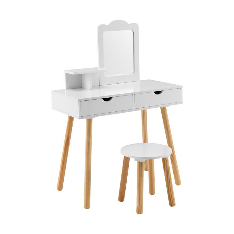 Toddler & Kids Room |  Kid Vanity Table Chair Set with Mirror and 2 Large Storage Drawers White Furniture Toddler & Kids Room