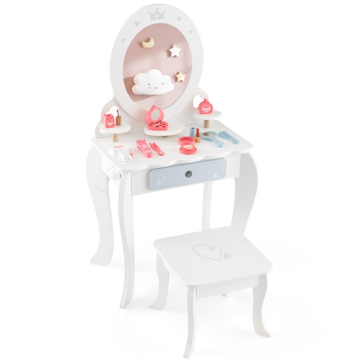 Toddler & Kids Room |  Kids 2-in-1 Princess Makeup Table and Chair Set with Removable Mirror White Furniture Toddler & Kids Room