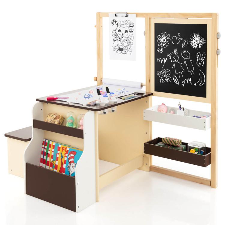 Toddler & Kids Room |  Kids Art Center Wooden Table Bench Set Brown Furniture Brown