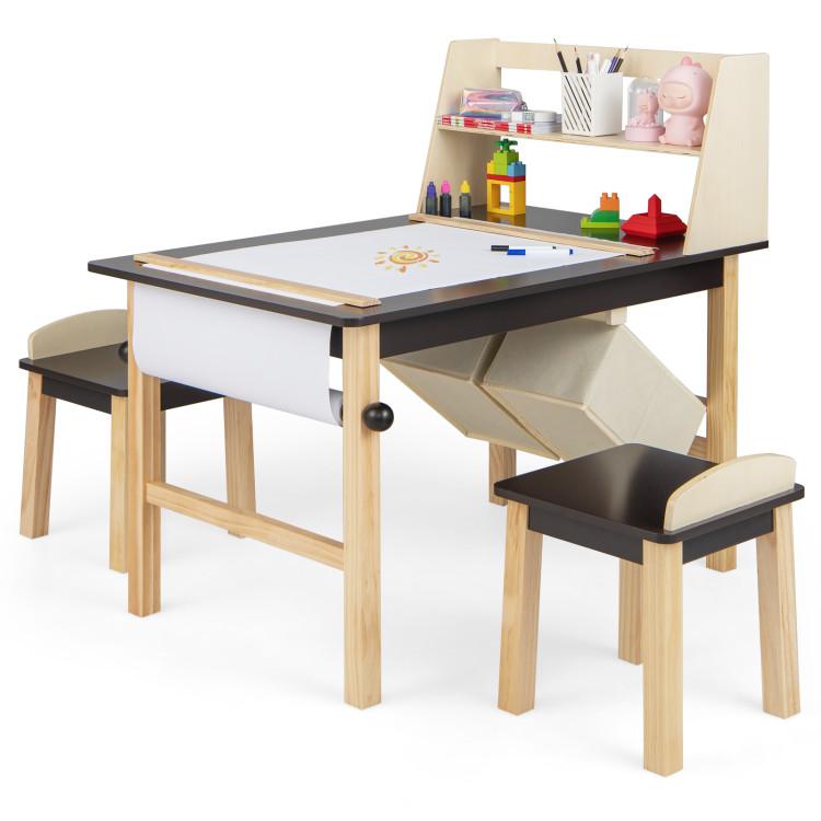 Toddler & Kids Room |  Kids Art Table and Chairs Set with Paper Roll and Storage Bins Coffee Furniture Coffee