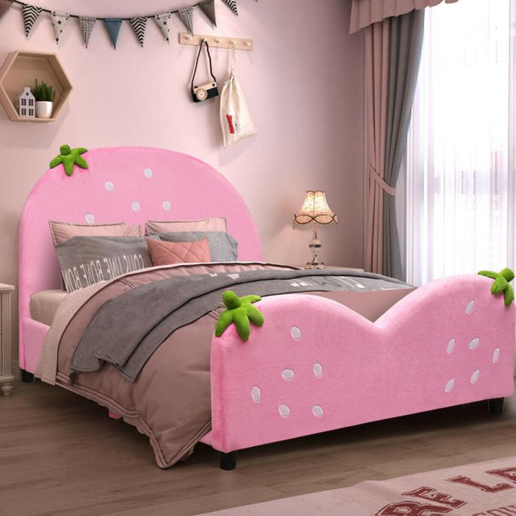 Toddler & Kids Room |  Kids Children Upholstered Berry Pattern Toddler Bed Pink Furniture Pink